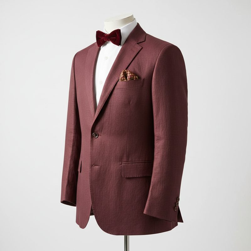 Burgundy Tailored Linen Single-Breasted Blazer