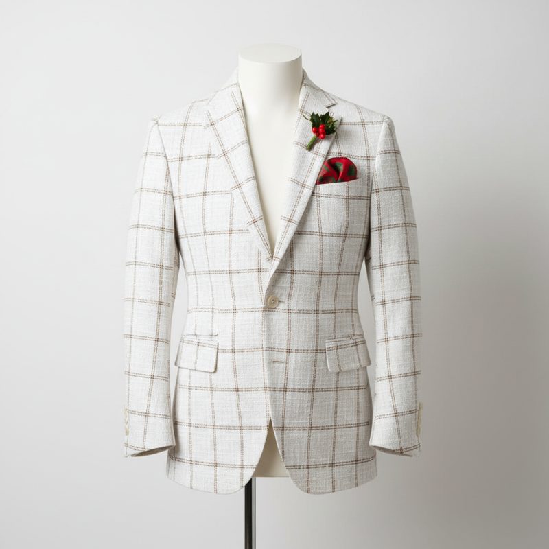 Off-White Windowpane Check Tweed Blazer