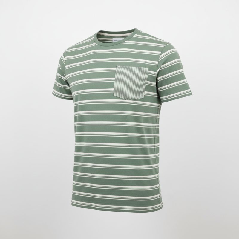 Sage Striped Crew Neck Pocket Tee