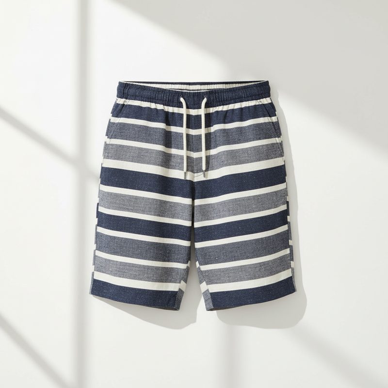 Navy Striped Linen Drawstring Shorts