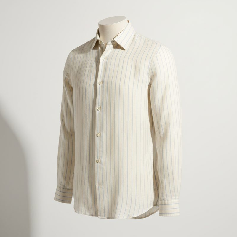 Cream Striped Linen Casual Shirt