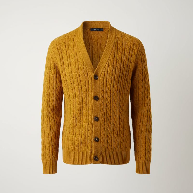 Mustard Cable Knit Buttoned Cardigan