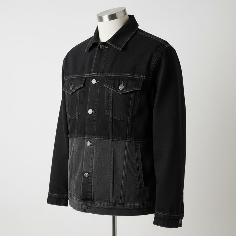 Black Panelled Denim Trucker Jacket