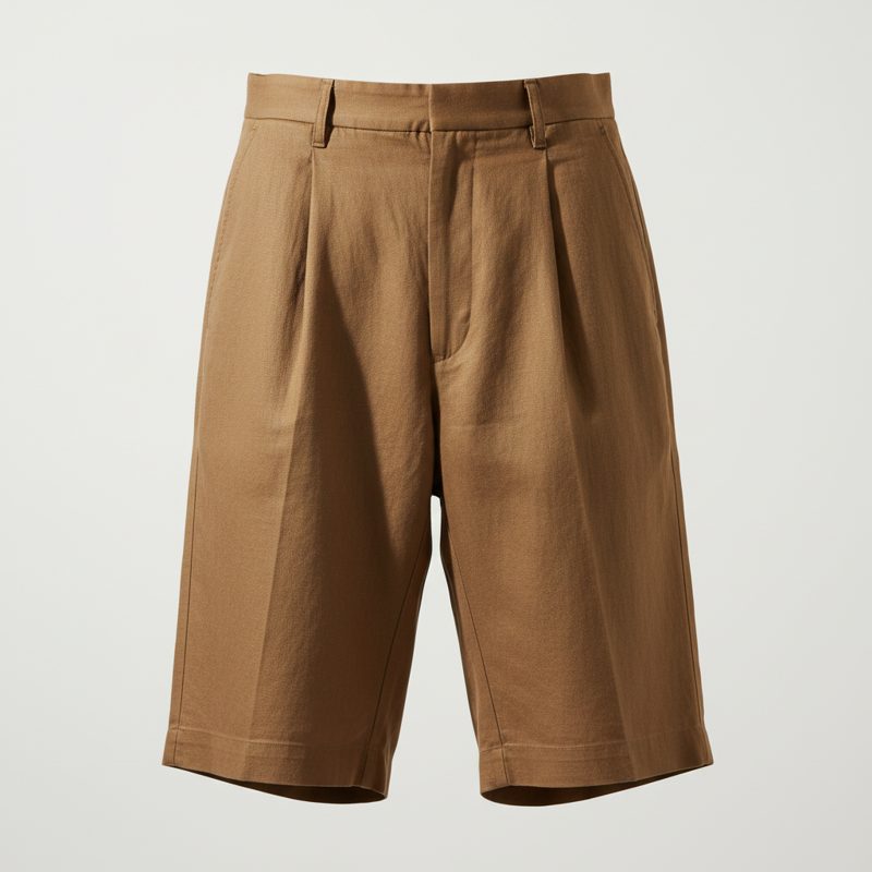 Camel Tailored Pleated Twill Shorts