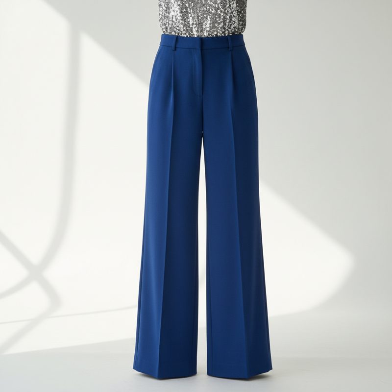 Cobalt High-Waist Pleated Wide-Leg Trousers