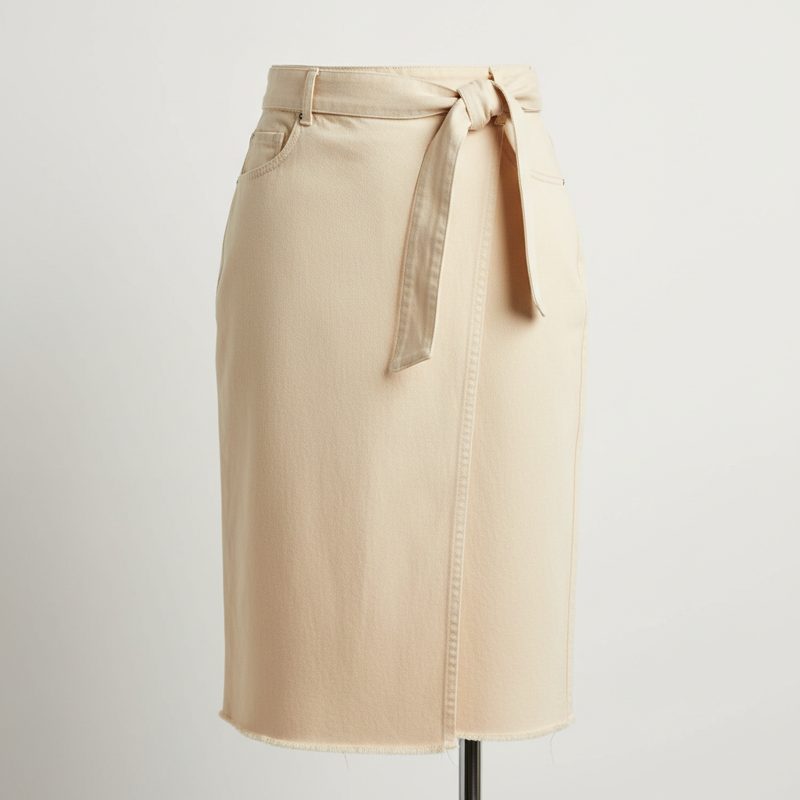 Beige Wrap Denim Pencil Skirt