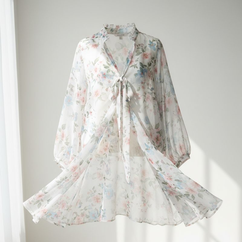 Off-White Floral Chiffon Tie-Front Top