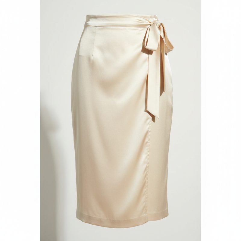 Burgundy Satin Wrap Style Pencil Skirt