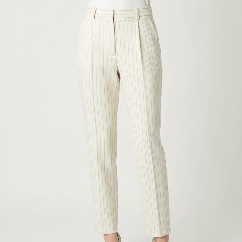 Cream Pinstripe Pleated Tailored Trousers