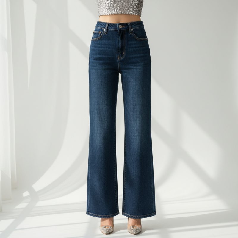 Indigo High-Waist Wide Leg Jeans