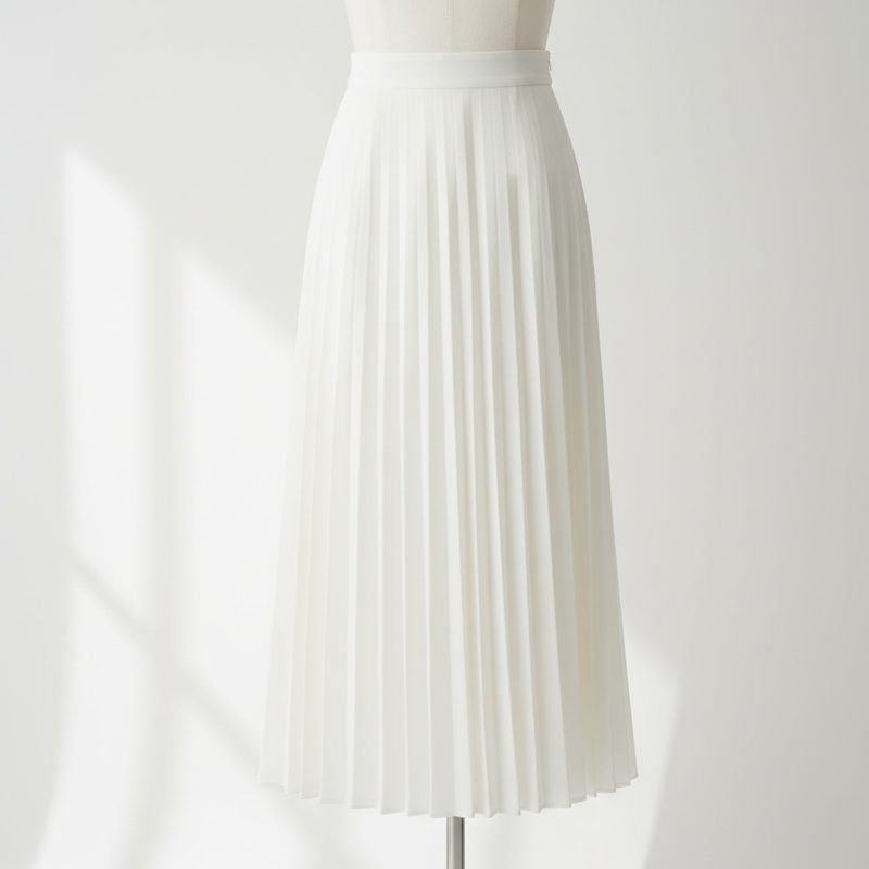 White Midi Length Pleated Skirt