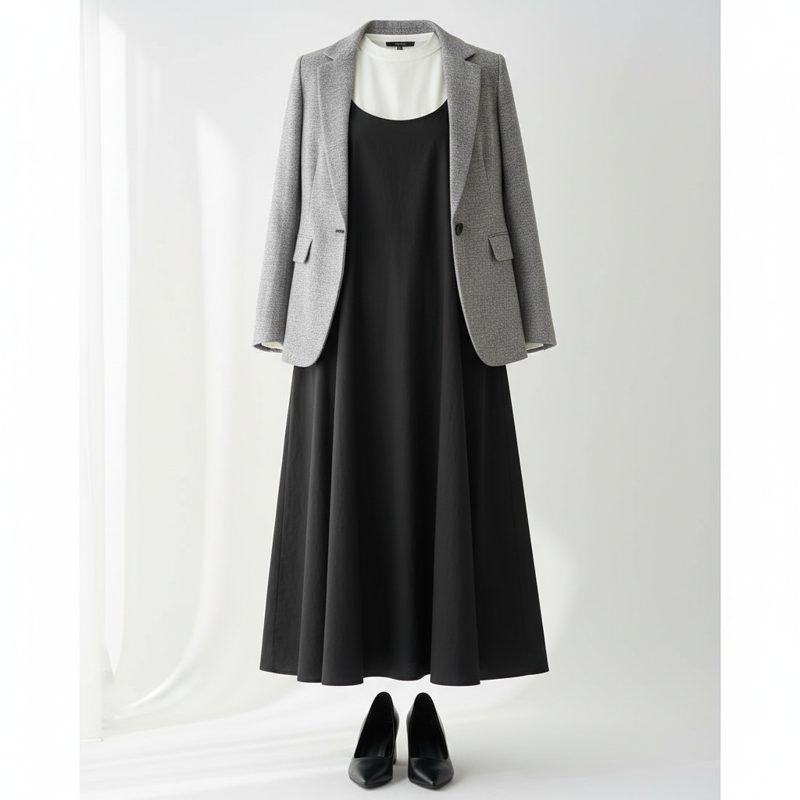 Black Minimalist A-line Fit Flare Dress