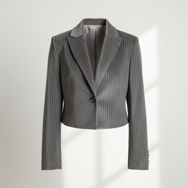 Graphite Pinstripe Cropped Tailored Blazer