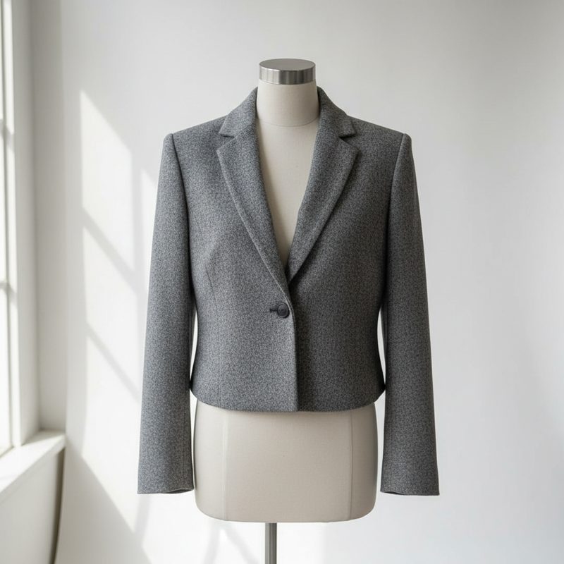 Grey Cropped Single Button Blazer