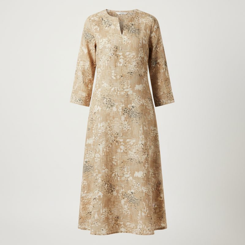 Sand Printed Linen V-Neck Dress