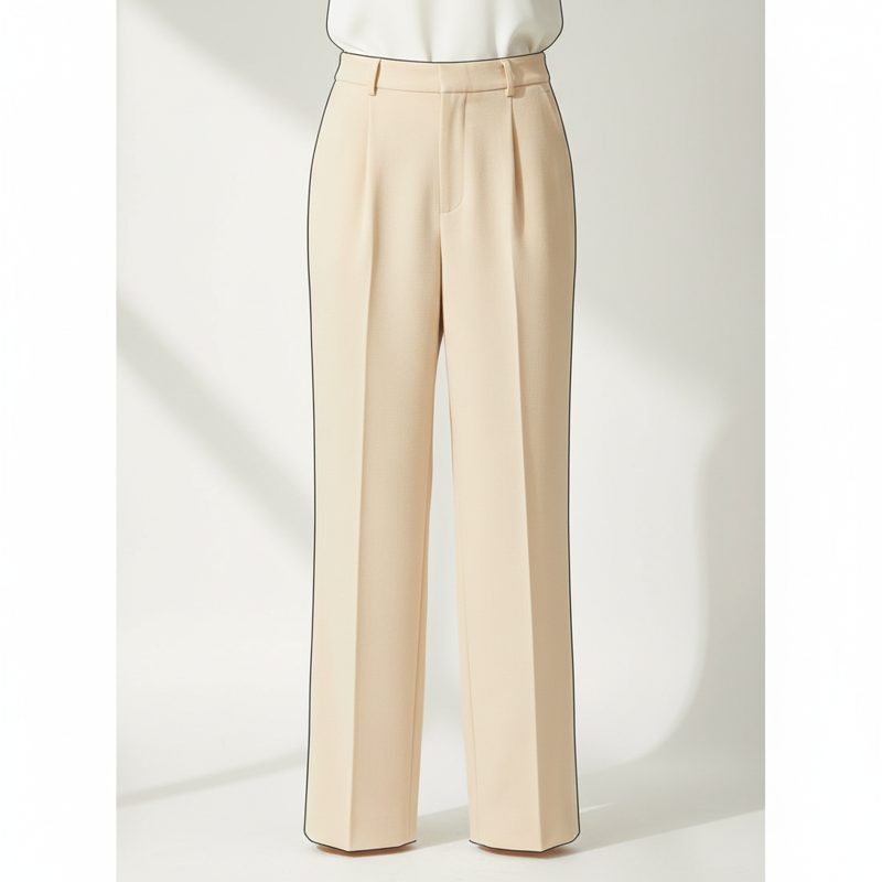 Beige High-Waisted Pleated Wide-Leg Trousers