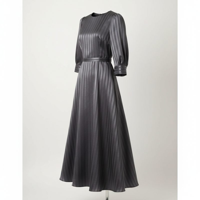 Charcoal Striped Satin Maxi Dress