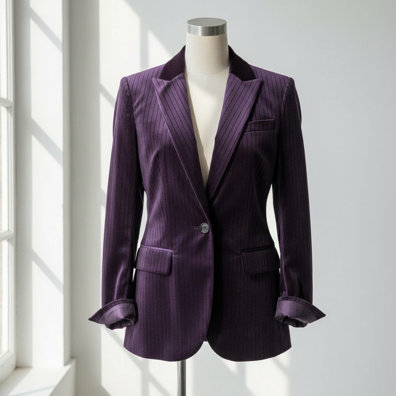 Plum Pinstripe Wool Blend Blazer