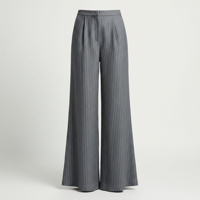 Graphite Pinstripe Pleated Wide-leg Trousers
