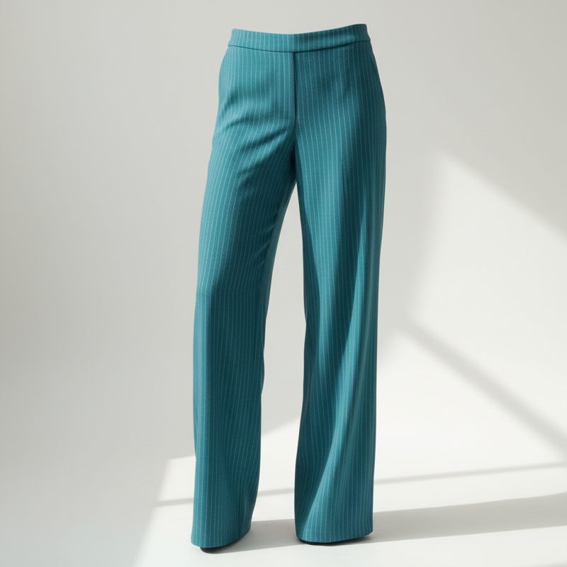 Teal Pinstripe Wide Leg Trousers