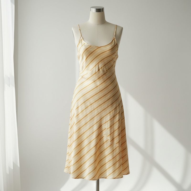 Cream Striped Satin Slip Dress