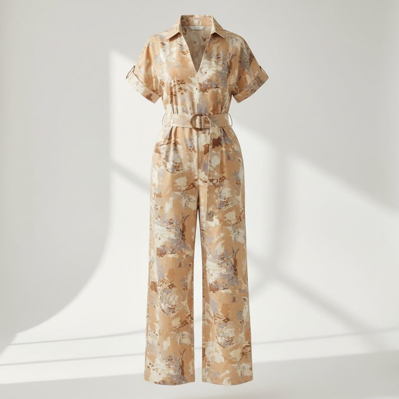 Caramel Printed Belted Utility Jumpsuit