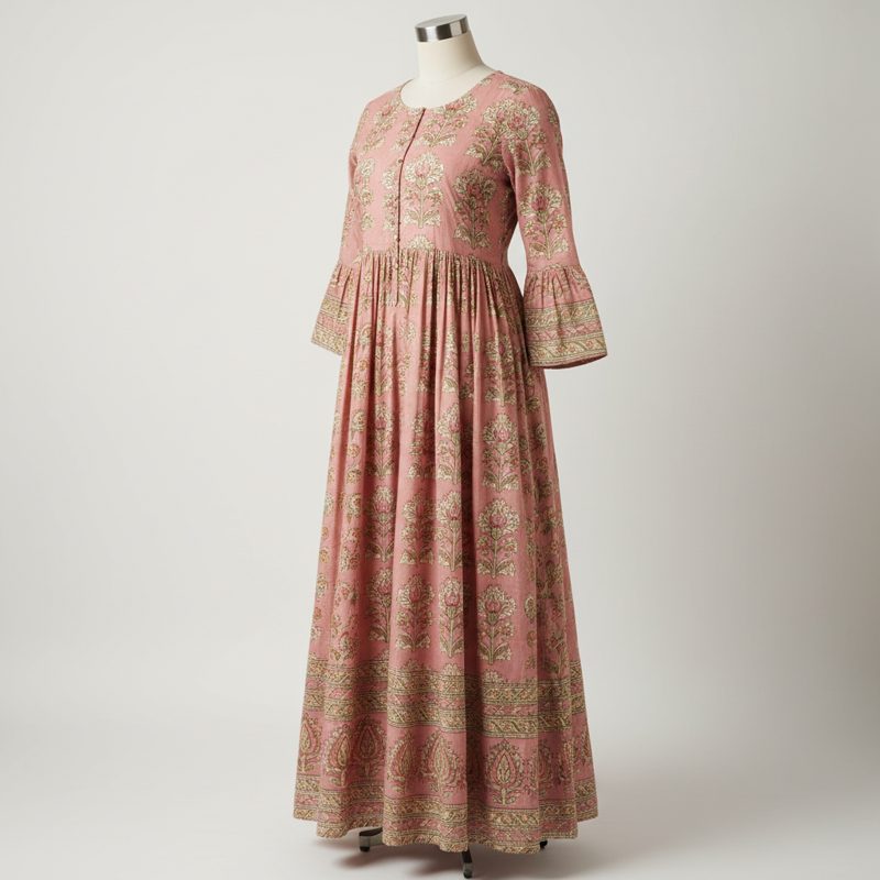 Blush Block-print Floral Maxi Dress