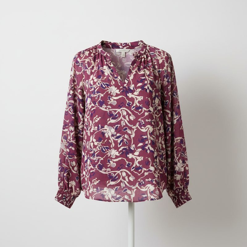 Plum Floral V-Neck Chiffon Blouse