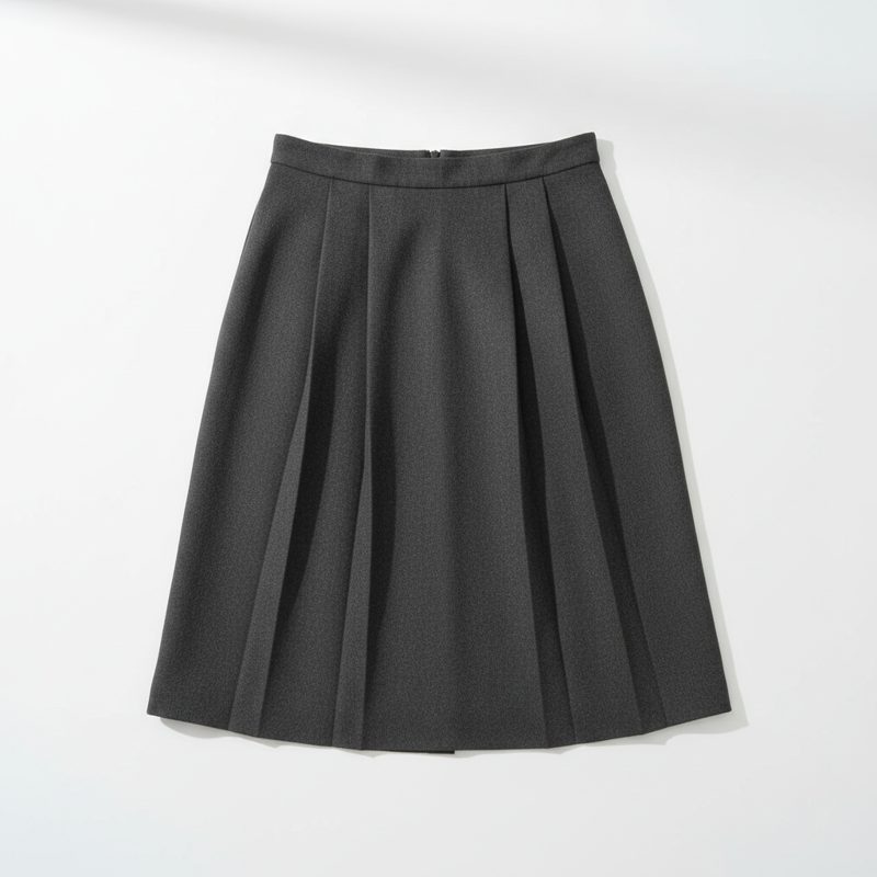 Charcoal A-Line Pleated Wool Skirt