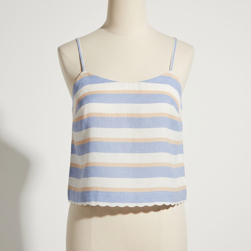 Powder Blue Scalloped Hem Striped Camisole