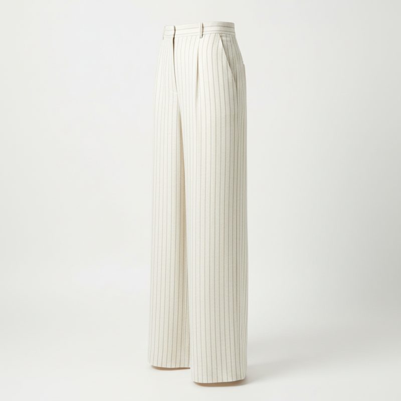 Off-White Pinstripe Linen Wide Leg Trousers