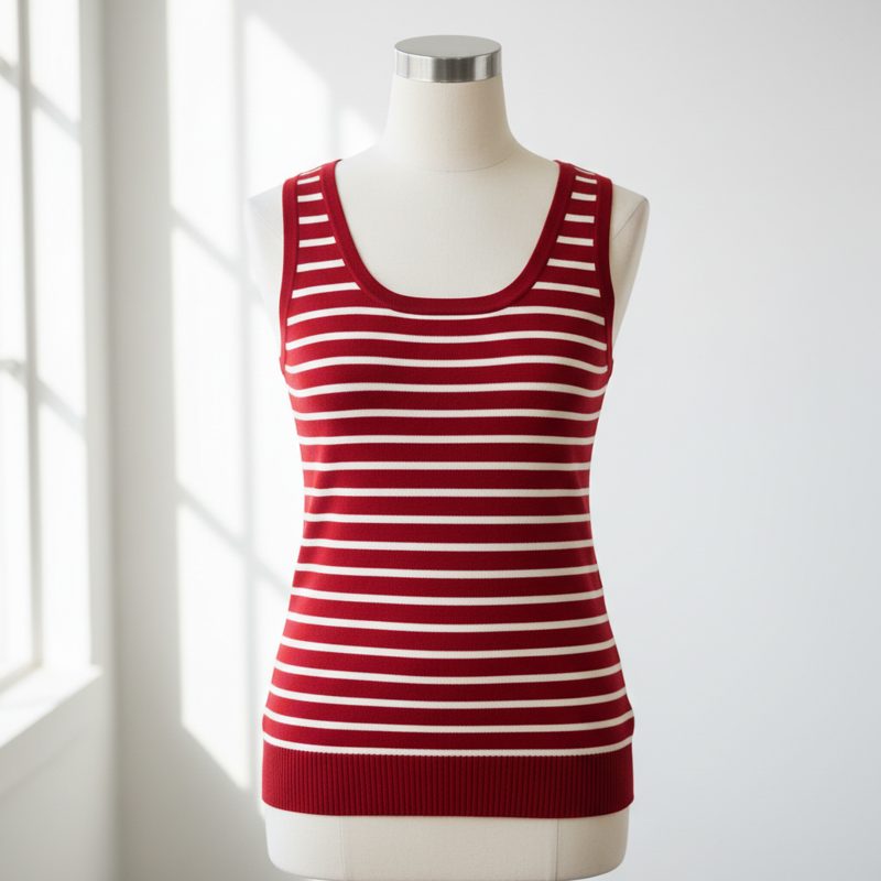 Crimson Striped Knit Sleeveless Top