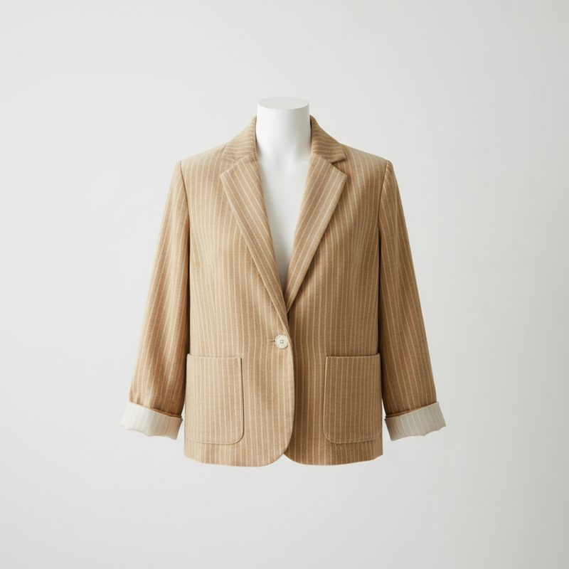Camel Pinstripe Tailored Wool Blazer