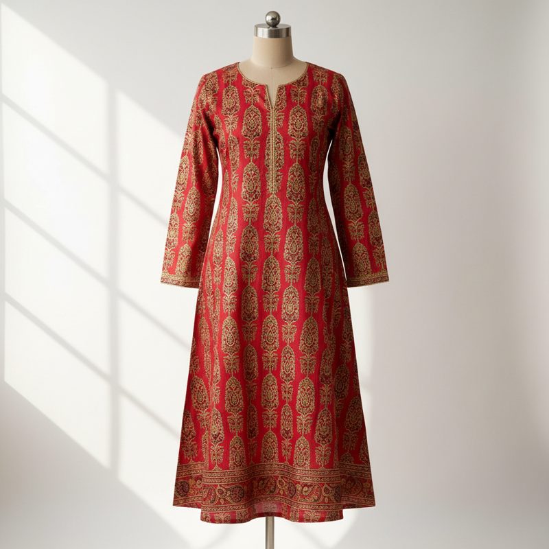 Crimson Block Print Long Kurta