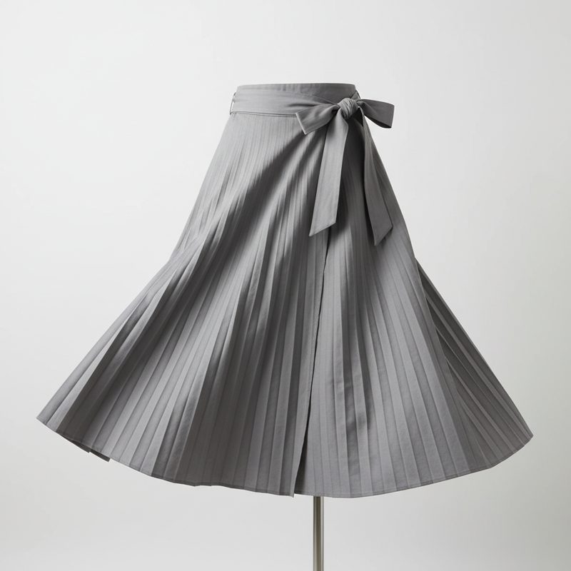 Slate A-Line Pleated Wrap Skirt