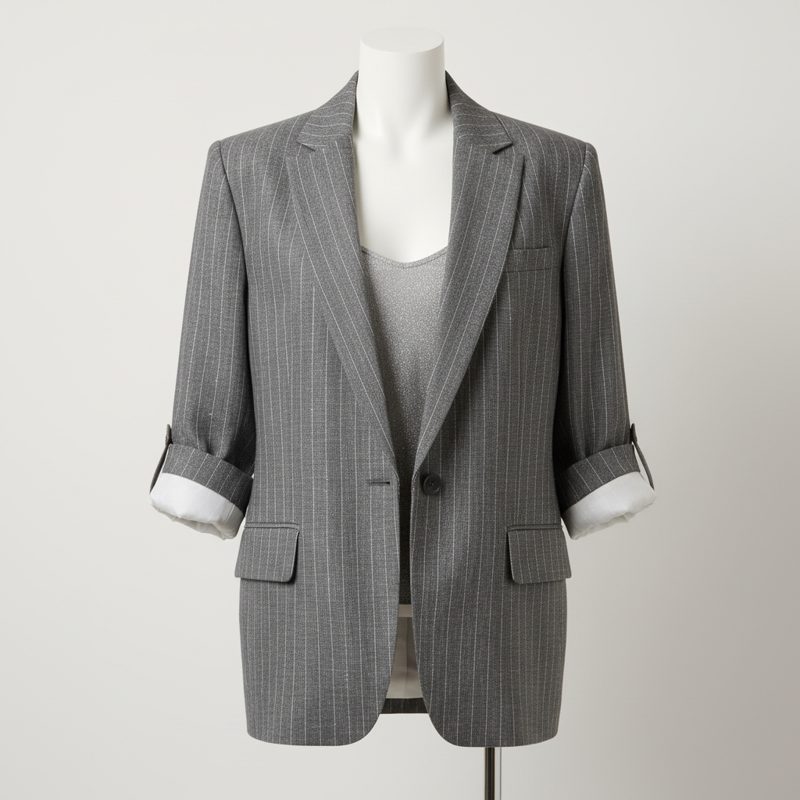 Grey Pinstripe Tailored Wool Blazer