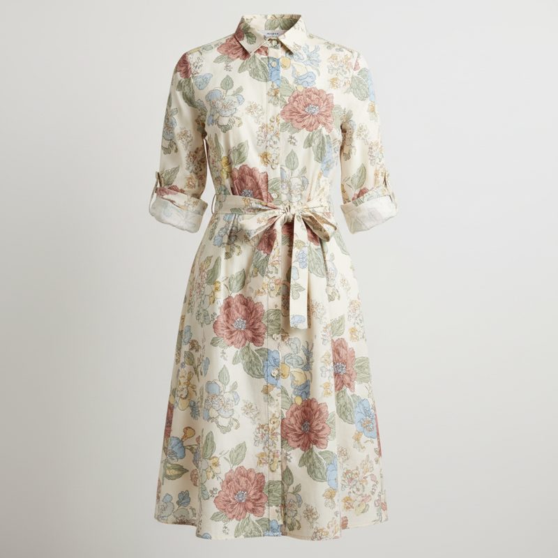 Cream Floral Shirt Dress with Belt