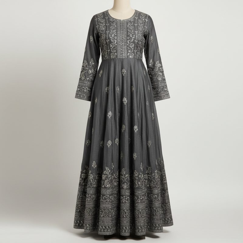 Charcoal Embroidered Anarkali Maxi Kurta