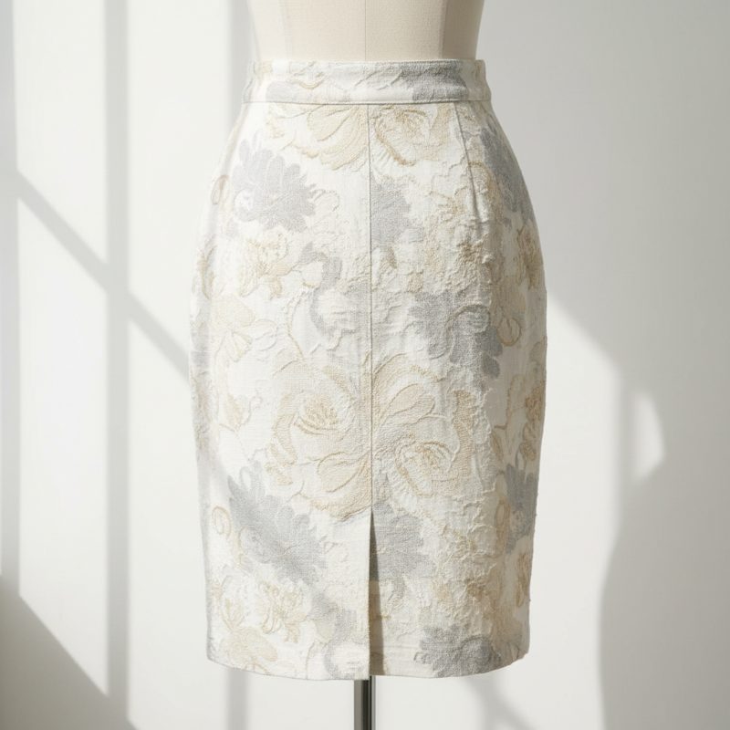 Ivory Floral Jacquard Pencil Skirt