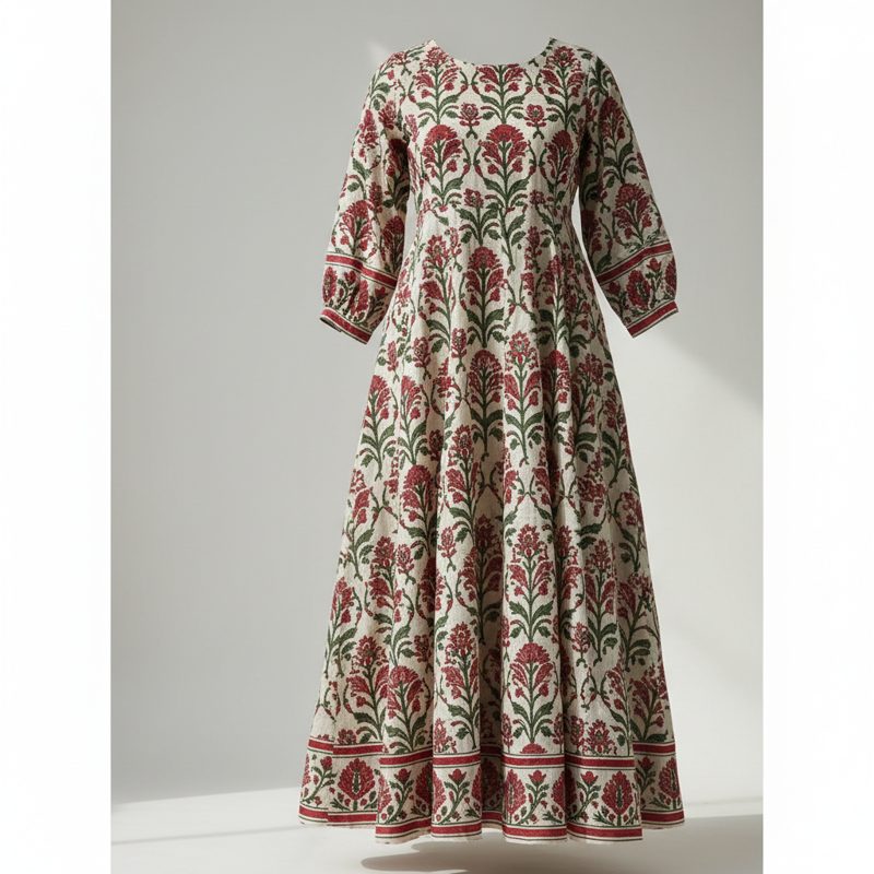 Ivory Block Print Maxi Dress